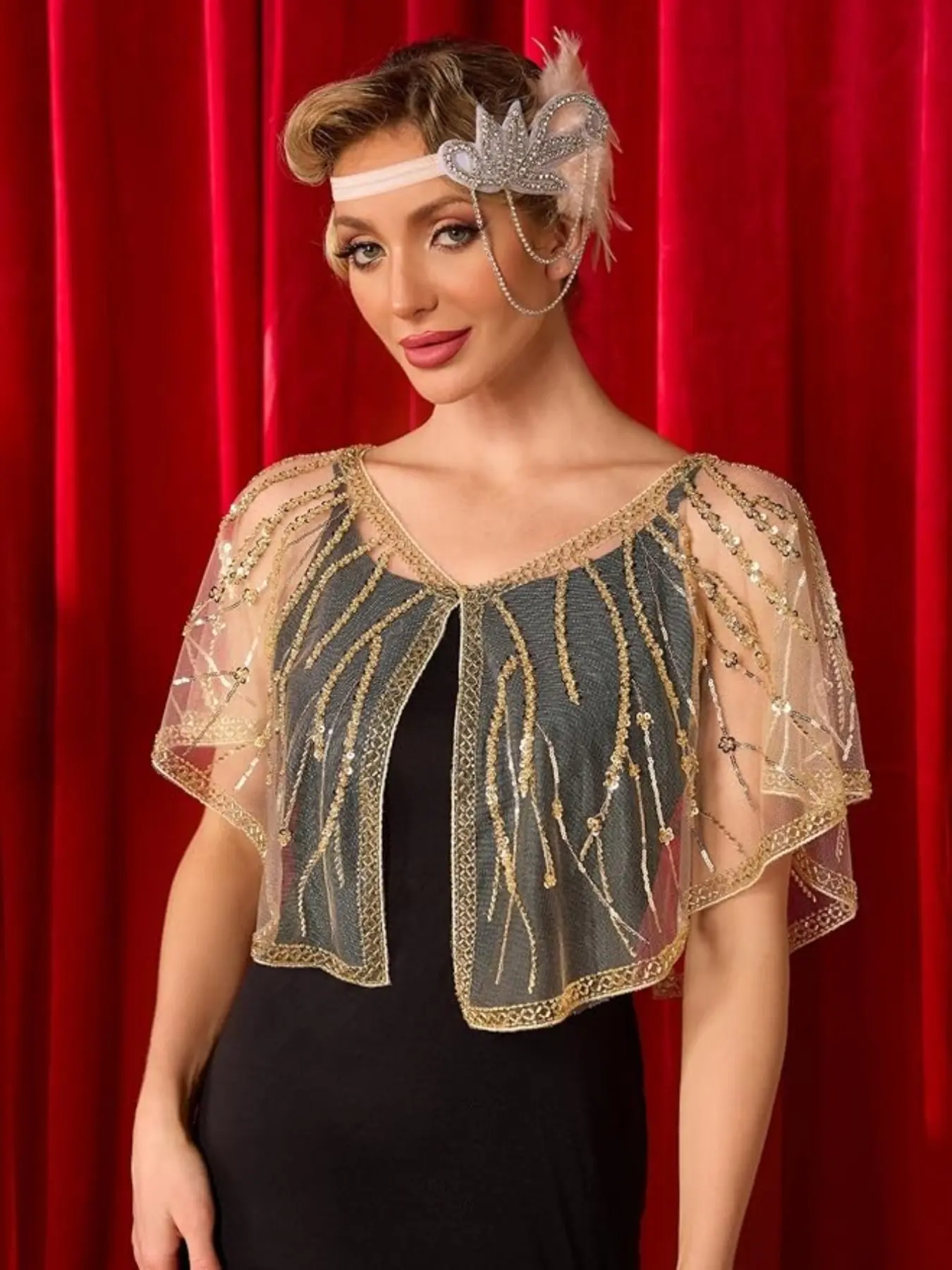 New Women's Sequin Shawl, Short Bolero Jacket, Vintage Evening Gown Outerwear, Party Style, Slim-Fitting, All Seasons