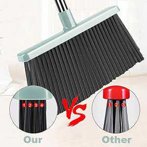 Upgraded broom and dustpan set, large size with long handle, upright design, very suitable for use in indoor and outdoor areas such as garages, kitchens, rooms, offices, and halls (green)