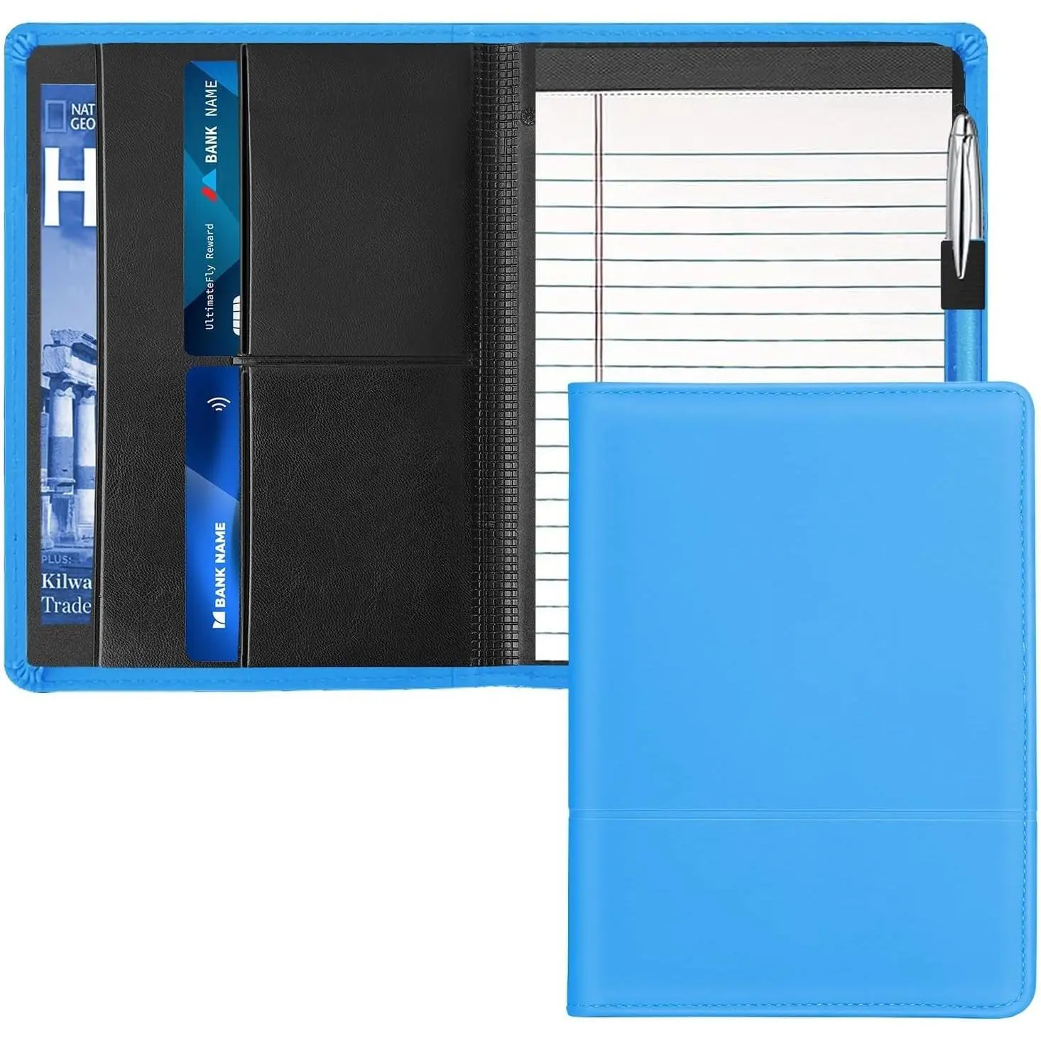 A5 Padfolio Business Portfolio Folder,Junior Size Document Folder Organizer, Padfolio with Interior Pocket and Pen Loop, 5 x 8 Writing Pad Included, Blue