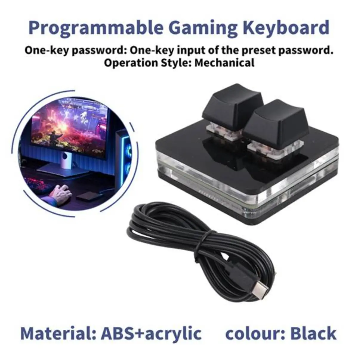 2 Key Programmable Mini Keyboard RGB Mechanical Shortcut Keypad Type C Wired Macro Pad for Computer Laptop