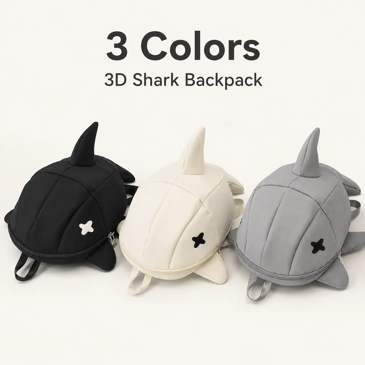 3D Shark School Backpack, Minimal Novelty Campus Bag With Large And Small Size Options, Oxford Fabric Back To School Student Bookbag, 3 Colors