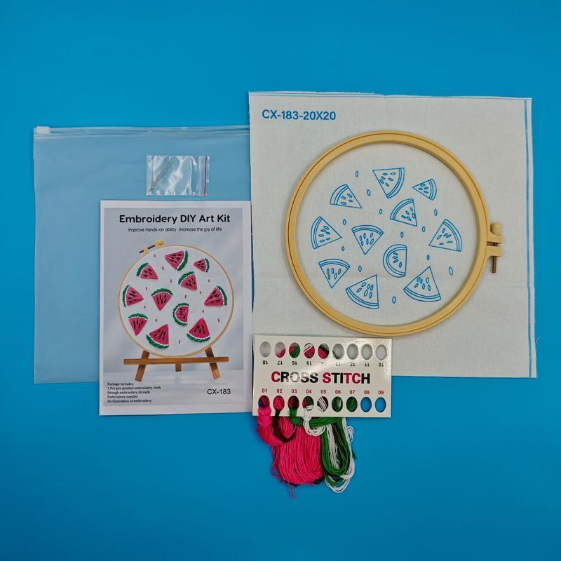 Fruit Pattern Embroidery Kit DIY Stitching Materials Set English Stitch Guide Handmade Needlework Craft Project for Beginners Home Decoration Art Supplies