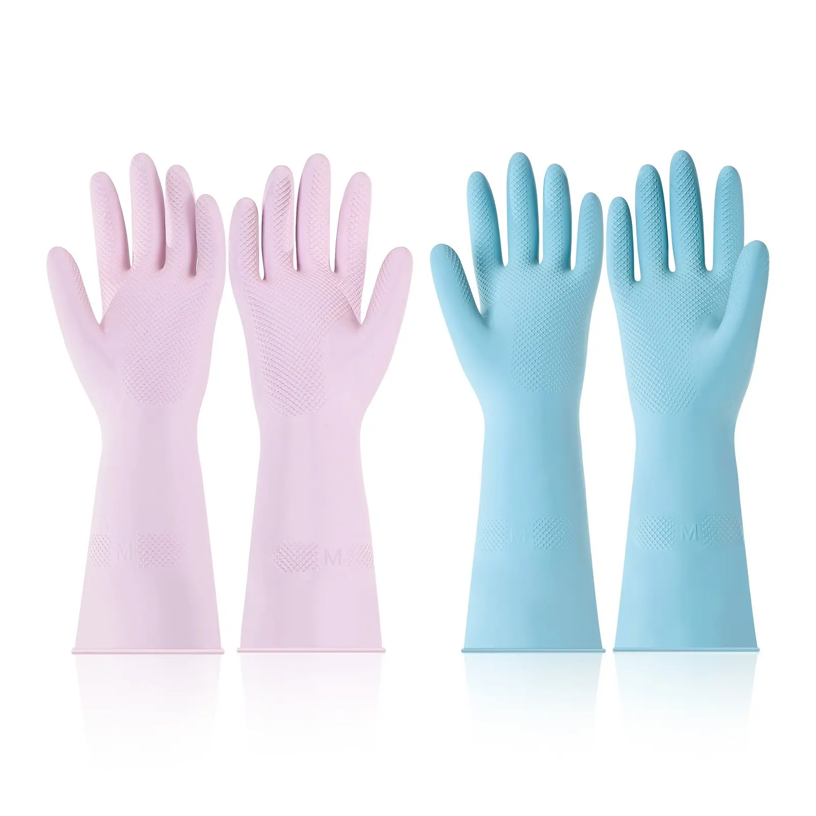 VEVOR Reusable Dishwashing Gloves, 2 Pairs Colorful Reusable Household Kitchen Cleaning Gloves for Washing Dishes and Cleaning Tasks, Flexible Long-lasting and Non-Slip, Medium, Pink+ Purple