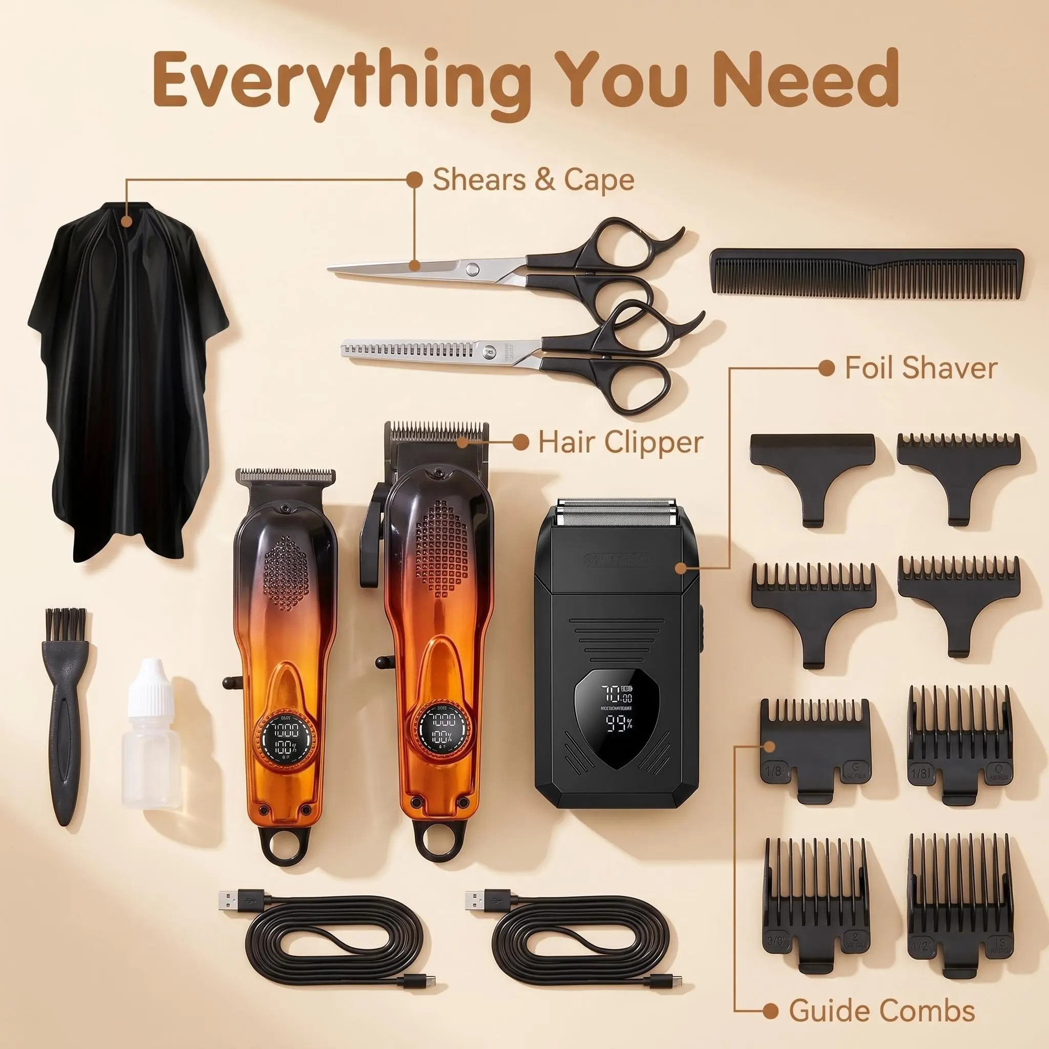 Professional 3-In-1 Men's Haircut Kit, LCD Display, Wireless Clipper, T-Blade Trimmer, Razor, Comb Set, Gift Box, Ideal for Father's Day