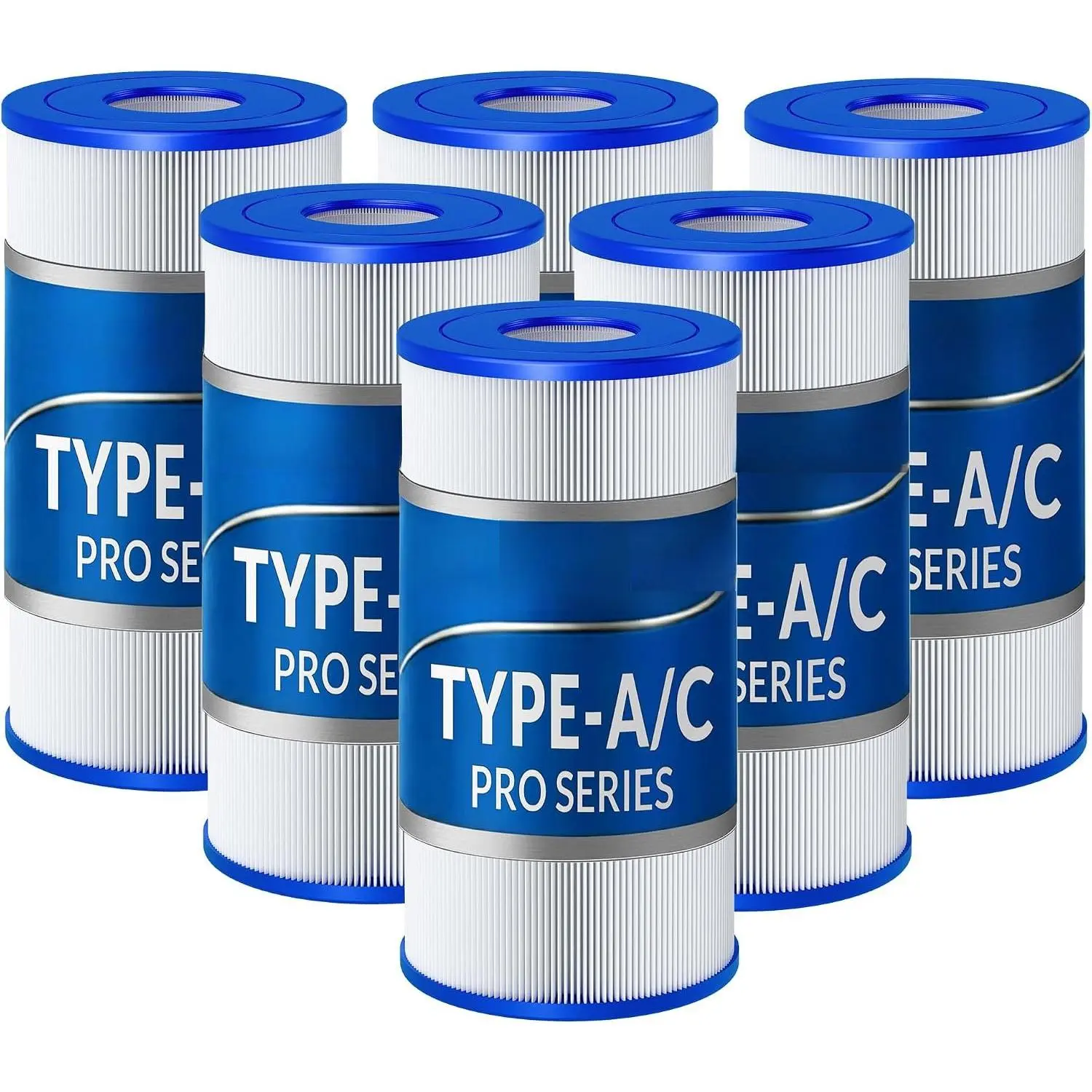 6-Pack Type A or C Pro Series Pool Cartridge Filters - 8 in, 3oz Synthetic Trilobal Fabric, High-Flow Heavy-Duty Filtration, Fits C1000 C1500 C530 Pumps & 29000E 59900E 58012E, Captures 3x Contaminants for Above Ground Pools