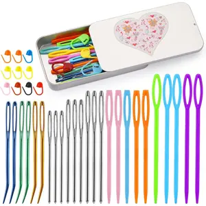 36 count Large Eye Plastic , Yarn  Set Blunt , Bent Tapestry Sewing  with Colorful Knitting  Markers for Knitting Crochet Sewing