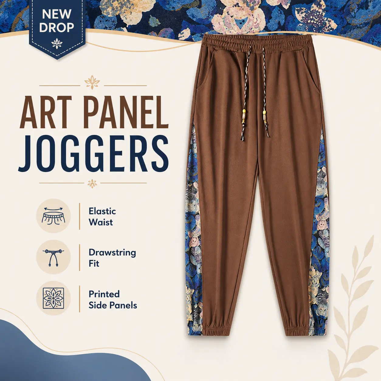 Side bear patchwork jogger pants, men's loose street style elastic waist casual sweatpants