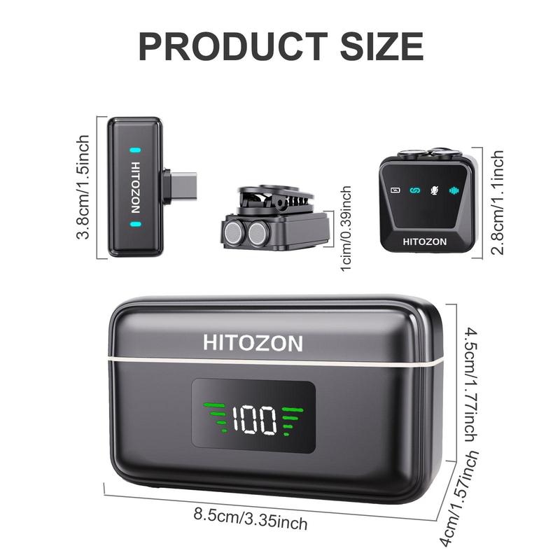 HITOZON Wireless Lavalier Microphone, USB Rechargeable Wireless Microphone with Charging Case, Lapel Mini Mic for Video Recording, Teaching, Interviews, Podcast, Audio, Portable Mic