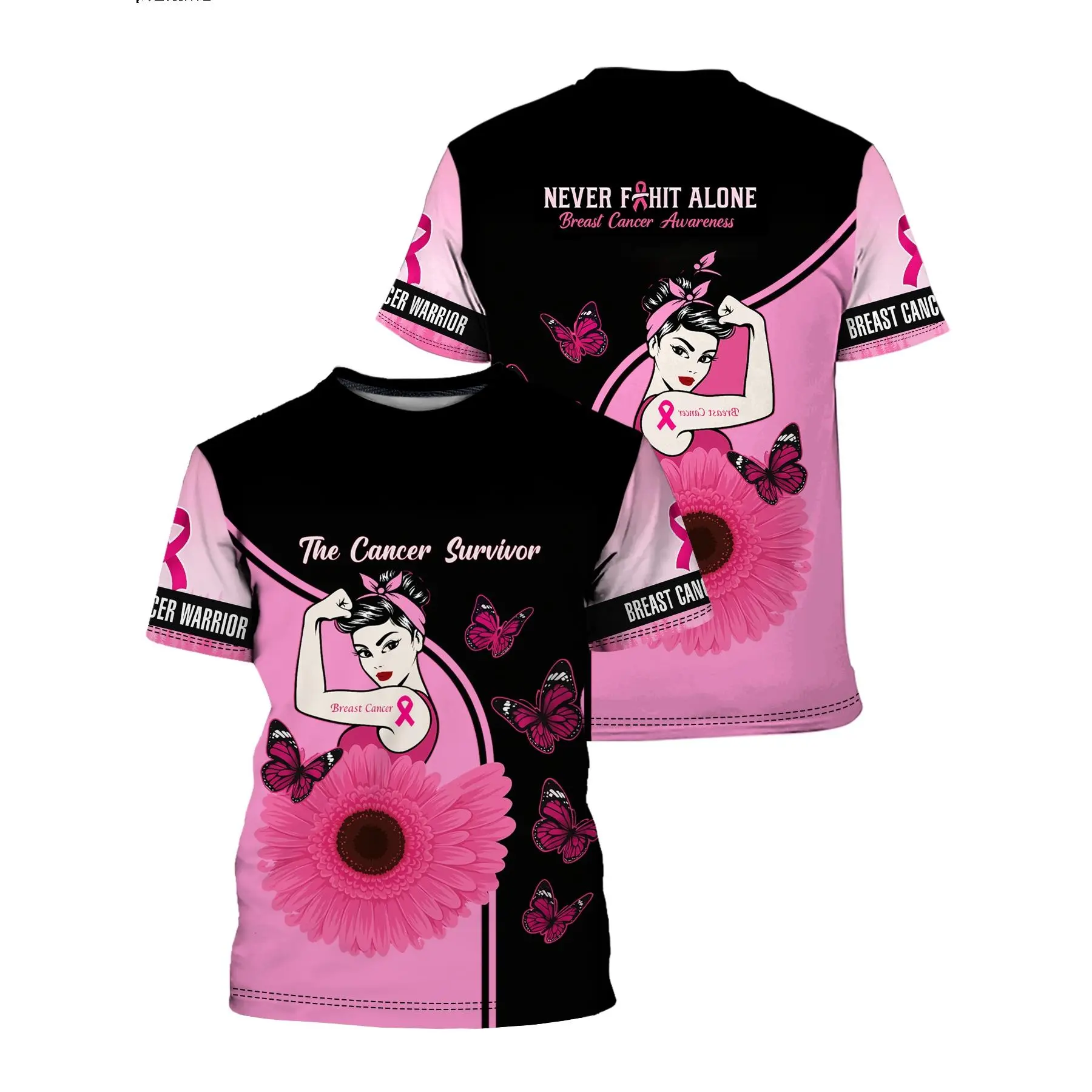 Breast Cancer Awareness Short Sleeve T-Shirt, Stylish Graphic Print For Cancer Supporters, Unisex Casual Daily Wear Soft Trendy Apparel