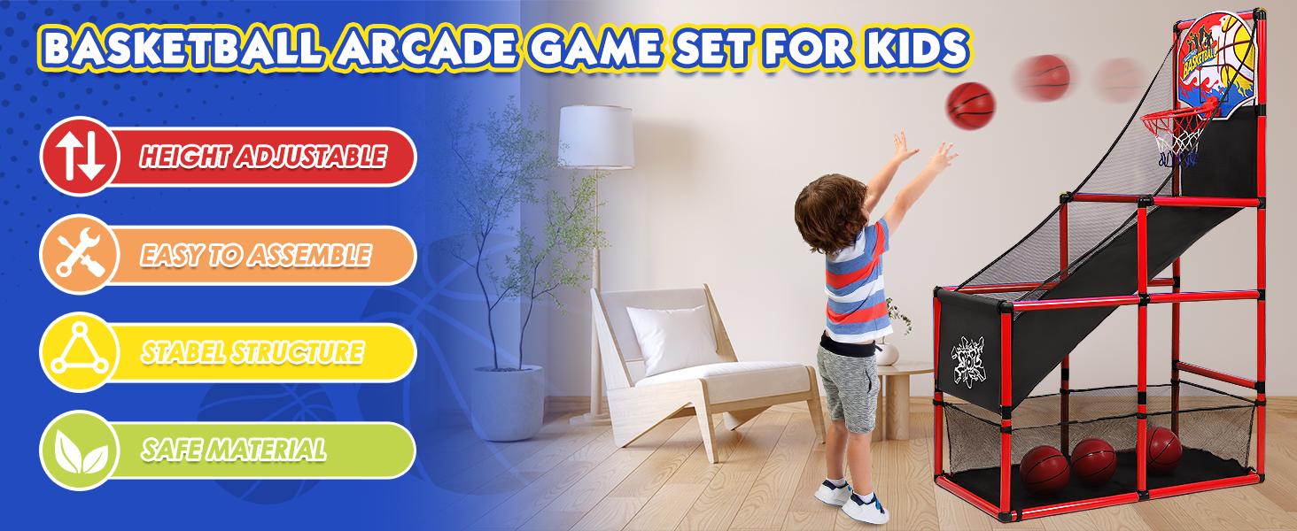 SUNDAY MIRTH AOKESI Arcade Basketball Game Set Indoor for Kids Basketball Hoop Outdoor Sports Play Toy for Toddler Boys Girls 3-5 6-7 8-12 Years Old Adjustable Height with 4 Balls