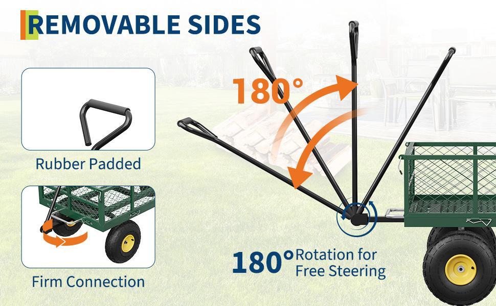 900 LBS Garden Dump Cart with Removable Sidewalls, Heavy Duty Steel Dump Wagon with 180° Swivel Handle & 10 in Tires, Yard Cart Utility Wheelbarrow for Backyard Farm