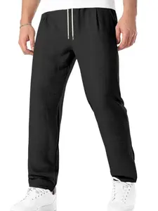 Cross-Border European and American Linen-Like Bamboo Section Thin Loose Home Leisure Sports Drawstring Multi-Color Straight Leg Breathable Long Pants