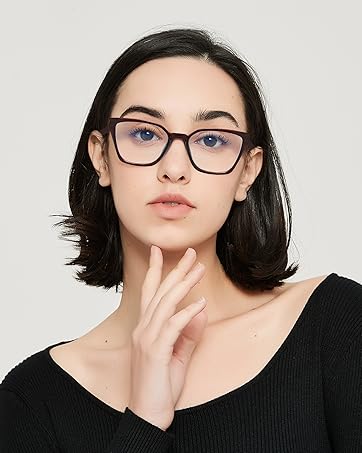 Blue Light Blocking Readers for Women - 2 Pair Ladies Computer Reading Glasses +1.25 Stylish Rectangular Frames Blue Ray Eyeglasses