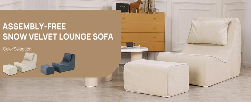 Giant Bean Bag Chair for Adults - Indoor Chaise Lounge with Neck Pillow & Ottoman, All-in-One Sponge Design, Comfy Floor Chair for Reading, Gaming, Napping, and Movies (Khaki)