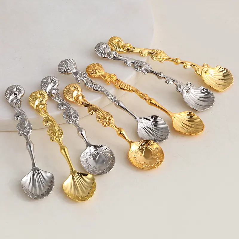 Stainless Steel Shell Spoon, Vintage Coffee Stirring Spoon, Mini Dessert Spoon for Western Food, Bird's Nest Tremella Honey Mixing Spoon, Tabletop Decorative Small Spoon