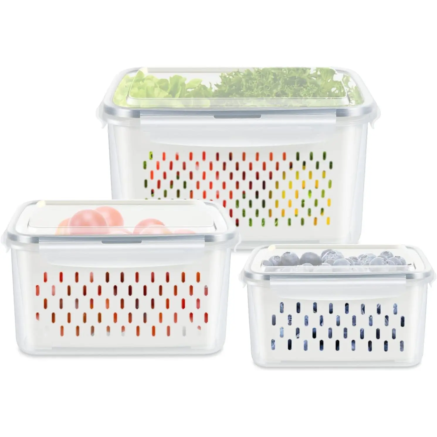 3 Pack Fruit Storage Containers for Fridge Berry Saver Lettuce Keeper