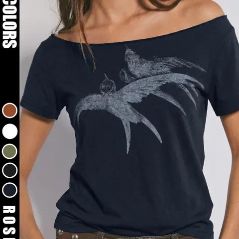 Women's Bird Pattern Short Sleeve T-Shirt, Loose Fit Summer Casual Streetwear