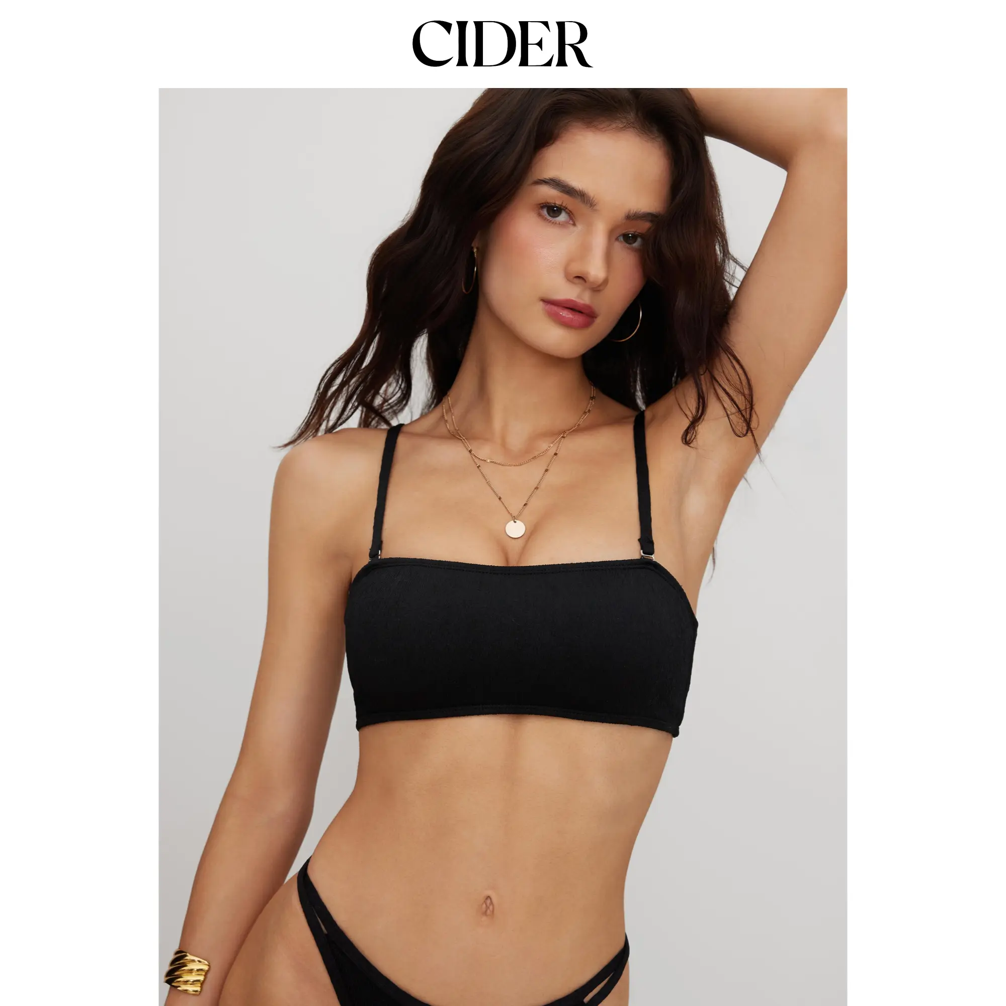 Cider Texture Square Neck Bracelet Bikini Top