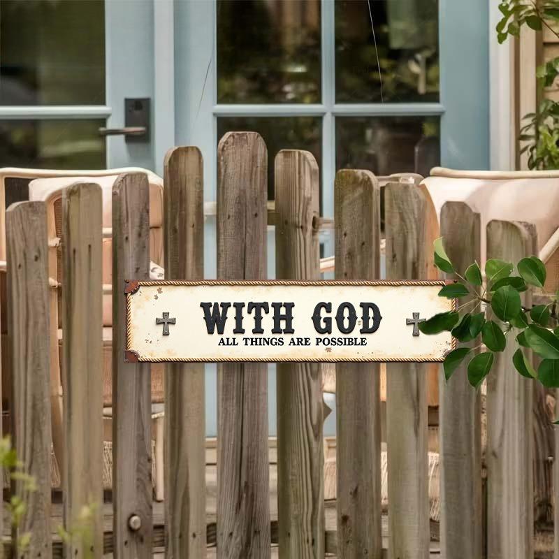 Rustic Metal Sign "with God All Things Are Possible" - 4x16 Inch Farmhouse Christian Wall Art, Vintage  Iron Scripture Plaque for /Outdoor, Porch, Garden, Church - Inspirational Verse Decor & Housewarming Gift,