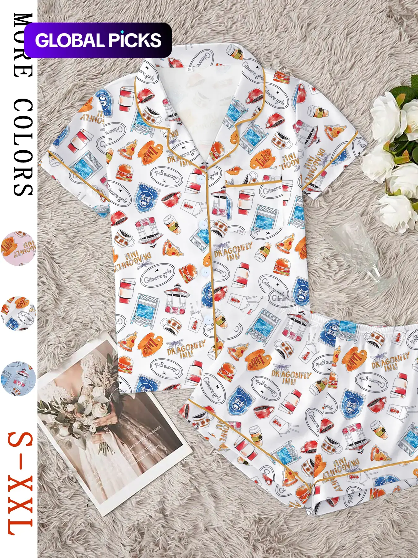 Women's Stars Hollow Gilmore Girls Comfortable Loungewear & Sleepwear Set, Two-Piece Short Sleeve Top & Elastic Shorts for All Seasons, Idea Gift #GLOBAL PICKS