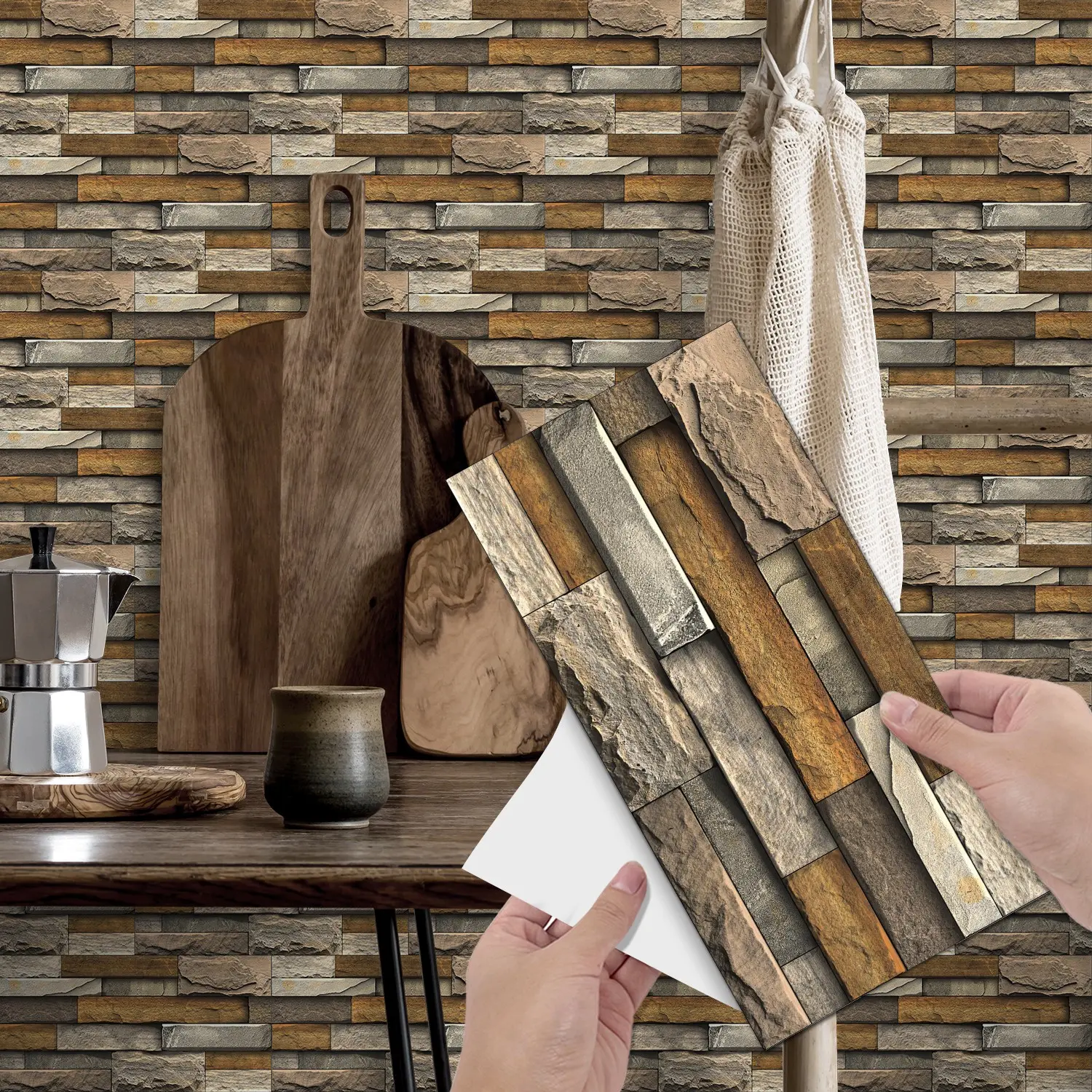 6/12/24/48Pcs FG‑L Vintage Tile Stickers, Extra‑Sticky PVC Crystal Film, Warm Yellow‑Brown Slate Texture, Peel and Stick Backsplash, DIY Self‑Adhesive Waterproof Oil‑Proof Wall Decals for Kitchen, Bathroom, Floor, Tile & Wood Surface Home Decor