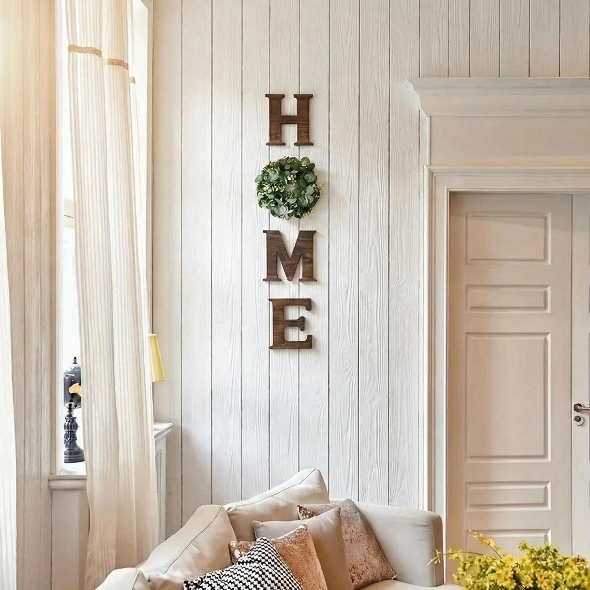 Wooden "HOME" Wall Decor with Artificial Wreath |   Modern Farmhouse Front Door Sign |   Aesthetic Entryway Welcome Hanger |   2026 Home Refresh Essential