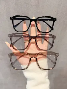 3 Pairs Plastic Large Frame Square Transparent Fashion Glasses, Classic Design, Lightweight Protective Lenses, Unisex Multifunctional Eyewear
