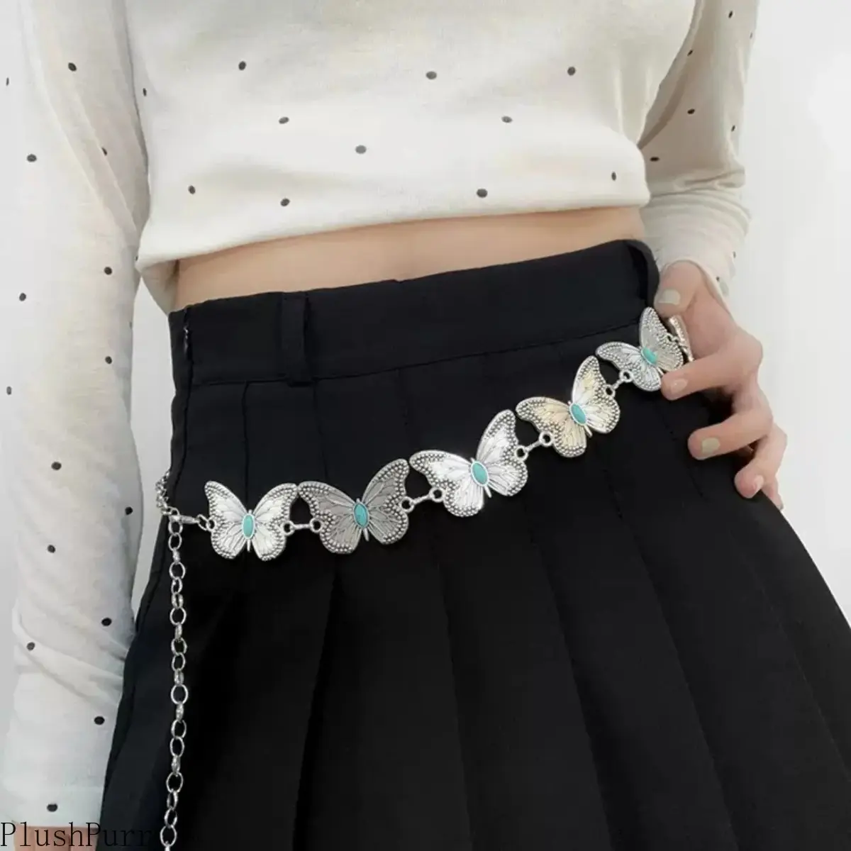 Women’s Retro Butterfly Waist Chain Belt, Thin Adjustable Metal Link Belt with Butterfly Design, Mid‑Waist Decorative Strap for Dresses & Pants, Trendy Summer Outfit Accessory