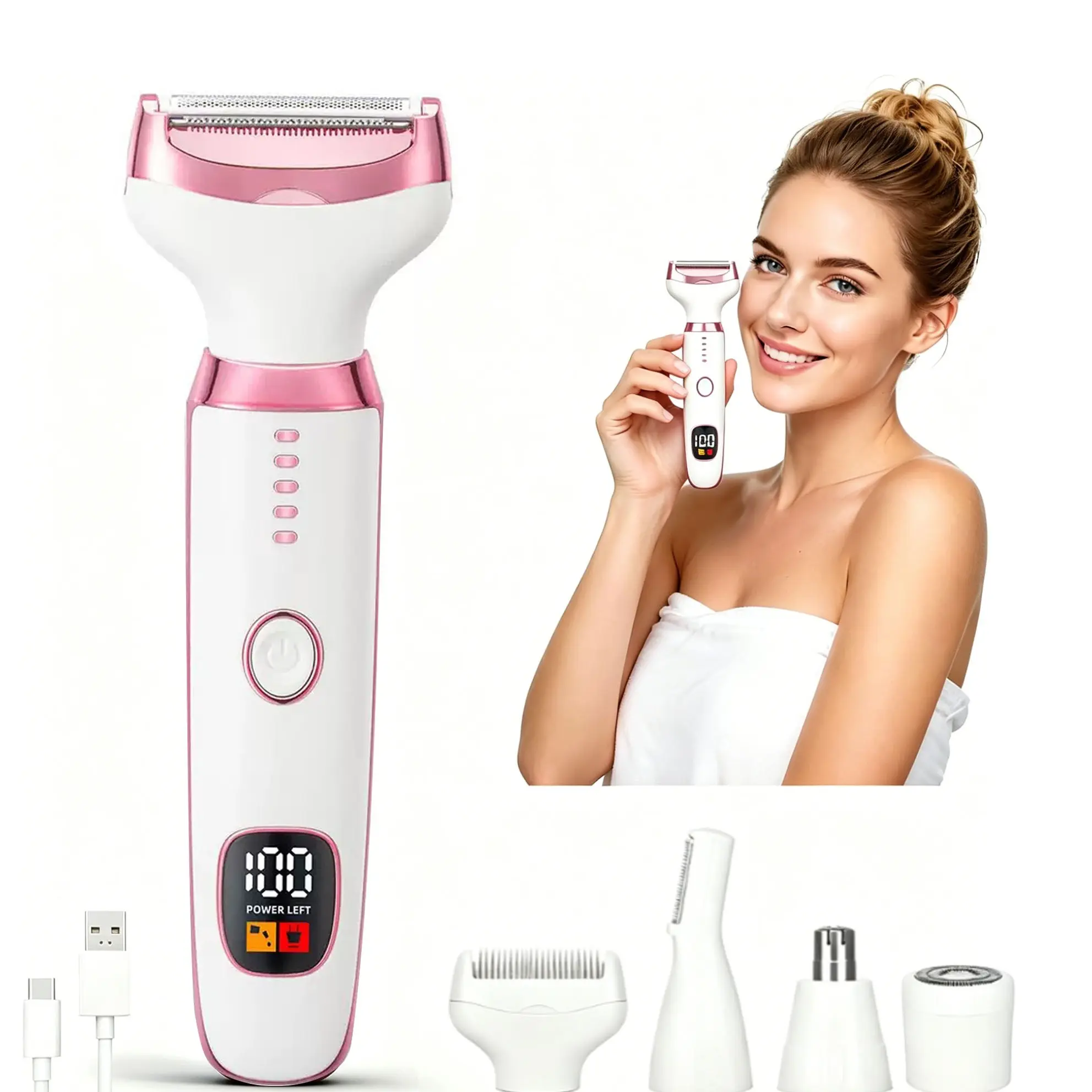 2026 Unisex LED Display Electric Razor, Cordless Rechargeable Shaver, Wireless 4-In-1 Hair Remover for Legs, Arms, Bikini Area, Pain-Free, Bikini Trimmer