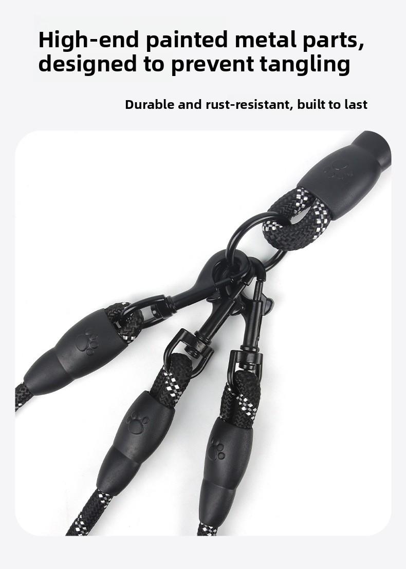 3-in-1 Reflective Dog Leash for Medium Large Dogs, Heavy Duty 3 Way No Tangle Multiple Dog Leash with 360° Swivel Clips, Comfortable Anti-Slip Padded Handle, Detachable Flexible Combination Pet Walking Lead, High Visibility Reflective Safety Dog Leash for