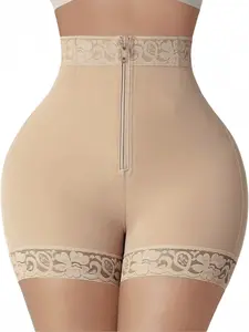 1 Count Lace Trim Front Bottom, Colombian Shapewear, Fajas, Butt Lifting Compression Shaper Panty, High Waist Tummy Control Solid Color Shaping Panties, Women's Zipper Closure Shapewear, Perfect For Dating & Outfit Matching