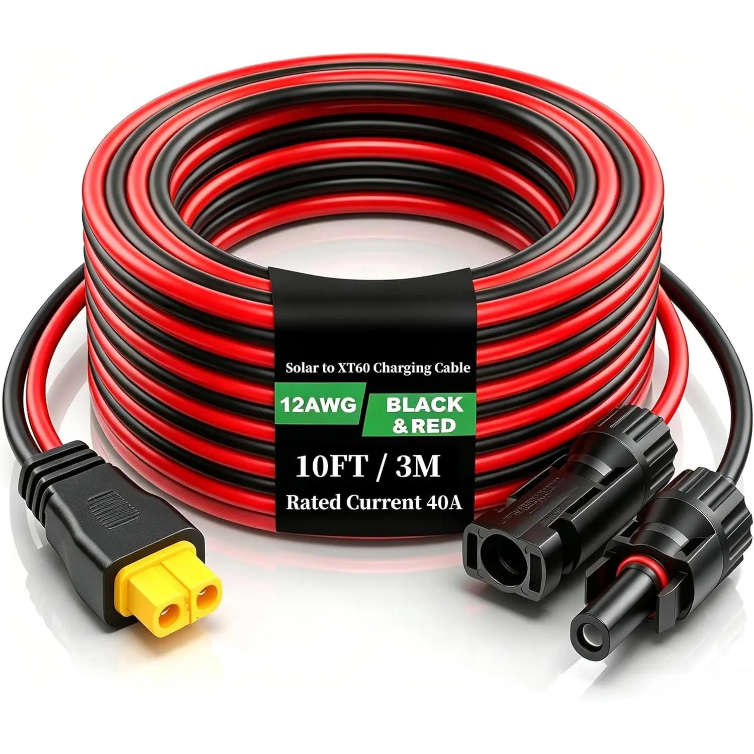 12AWG Solar Extension Cable 10FT, XT60i Female to Male Connector for Portable Power Station, Foldable Solar Panel, RV and Solar Generator