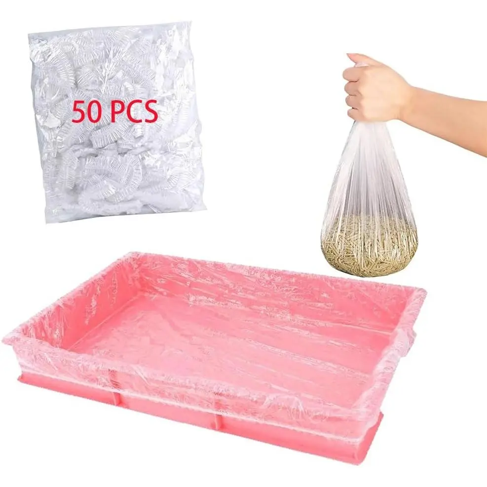 50PCS Leak-Proof Disposable Plastic Cage Liner Film, Quick Clean Tray Cover for Rabbit Guinea Pig Bird Small Animals