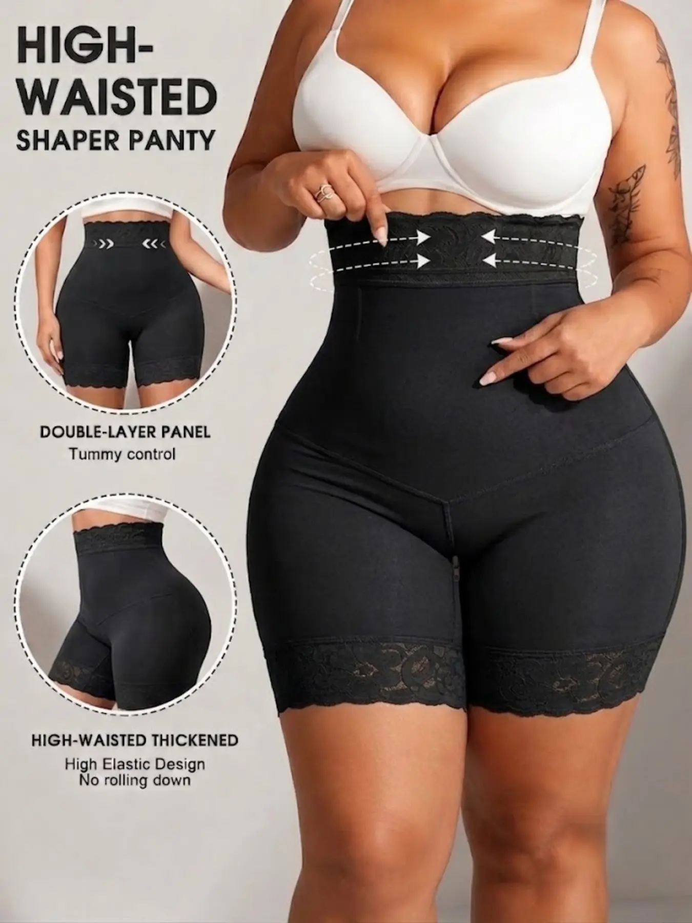 1 Count Women's High Waist Butt Lifter & Tummy Control Shapewear Shorts, Fajas, Colombian Shapewear, Super Compression Shaper Briefs, Elastic Zipper Crotch Shaping Panty, Lace Sexy Breathable Bottoms, Suitable for Wedding & Yoga & Outgoing