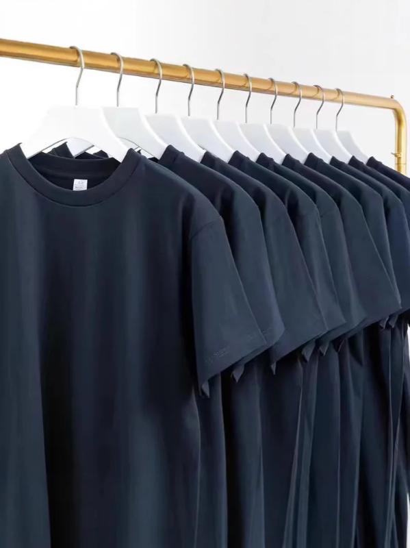 Kyn Apparel High-quality Navy Blue 400g Heavy Solid Color Round Neck Short-sleeved Small Shoulder Loose Casual Bottoming Shirt Men T-Shirts