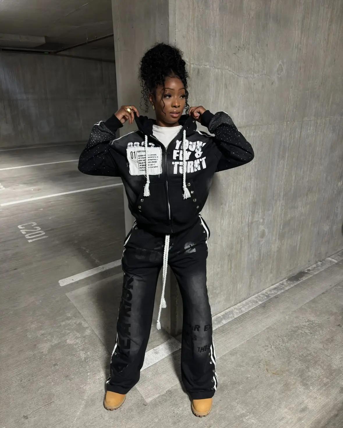 Newclothing piecesGothic Punk Hip Hop Washed Hoodie Y2k Retro Klein Stone Stripe Embroidery Zip Up Hoodies Rock Harajuku Men Women Streetwear funny saying shirt