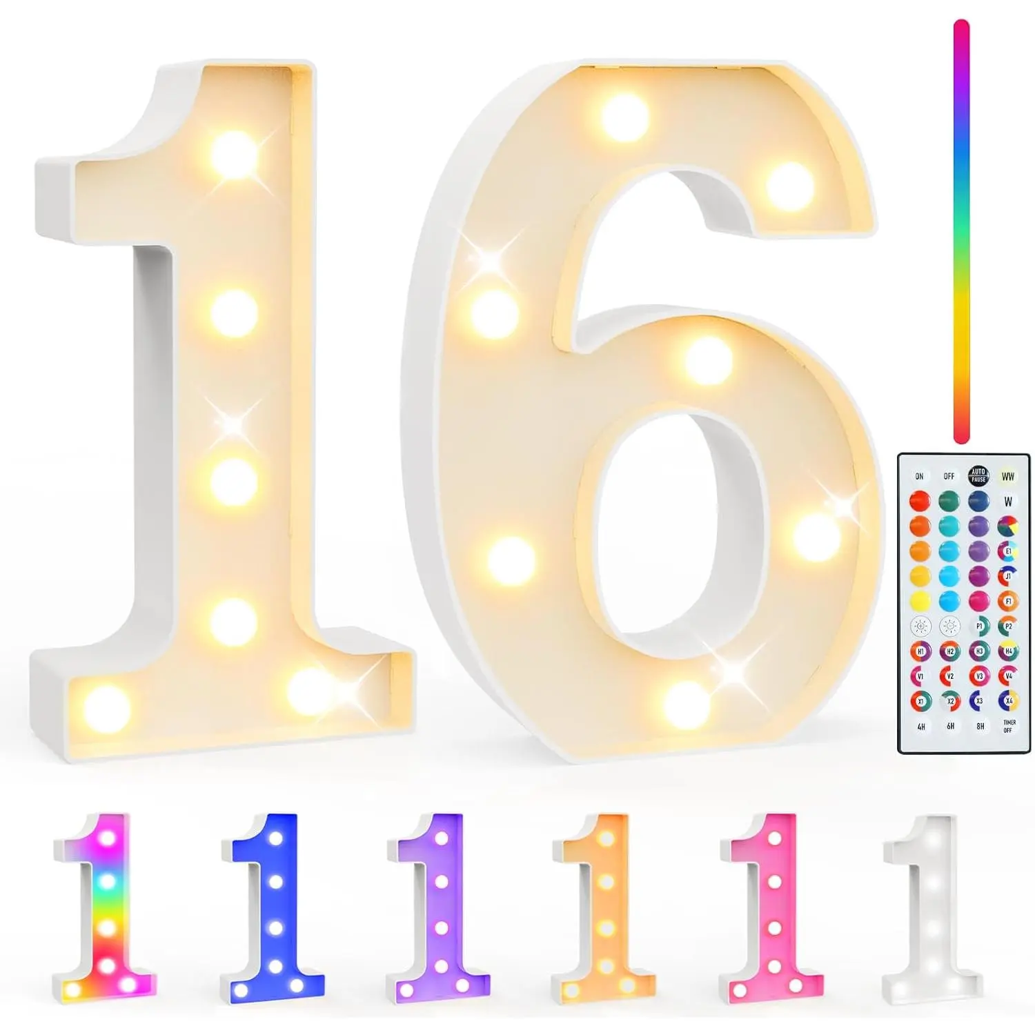 16th Birthday Decorations for Girls Boys, 35 Colors LED Light Up Numbers with Remote, Color Chaning Marquee Numbers Gift for Sweet 16 Decoration Wedding Anniversary Decor, Number 16