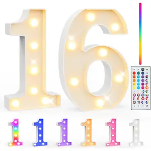 16th Birthday Decorations for Girls Boys, 35 Colors LED Light Up Numbers with Remote, Color Chaning Marquee Numbers Gift for Sweet 16 Decoration Wedding Anniversary Decor, Number 16