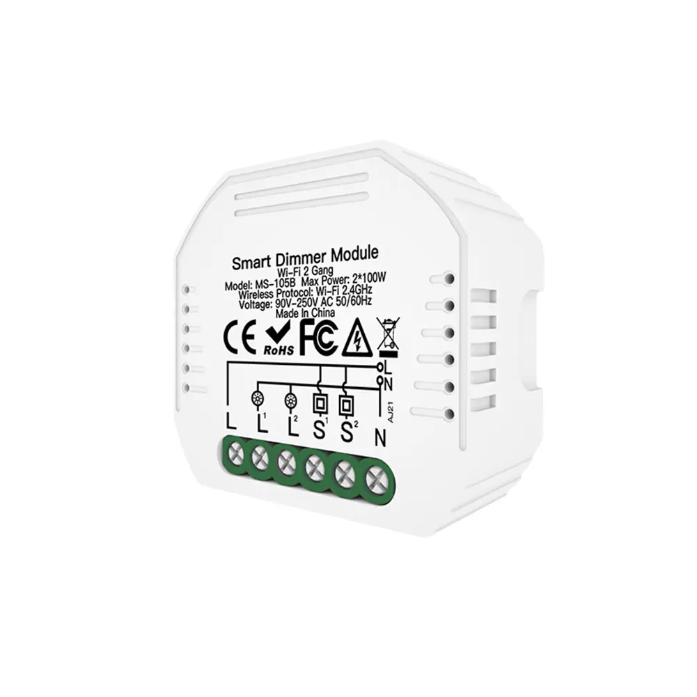Tuya Wi-Fi 2-Way Dimmer Switch Module - 9*9cm Smart Home Controller with High Quality Electronic Components, Voice & App Control, Built-In Timing, On/Off/Dimming, Standard Junction Boxes, Compact Device, Wifi Enabled