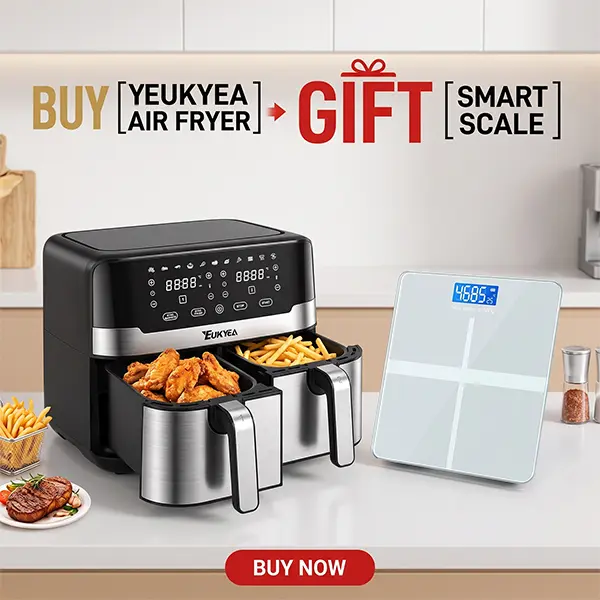 Air Fryer 9.5QT + Digital Body Scale – Oil-Free Cooker with BMI Smart Scale, FREE Healthy Combo