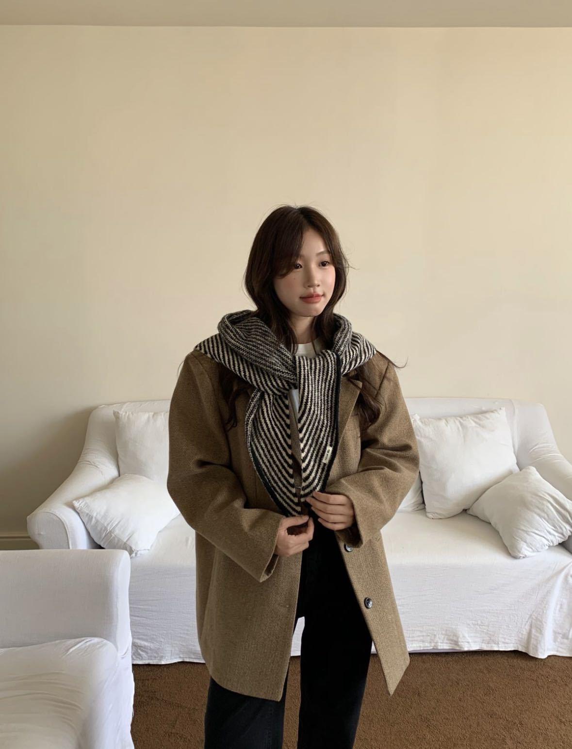 Single Color Cashmere Scarf, Thick Wool Knit Shawl, Fluffy Soft Scarf, Lazy Style, Versatile Korean Aesthetic, Unisex, Fall & Winter