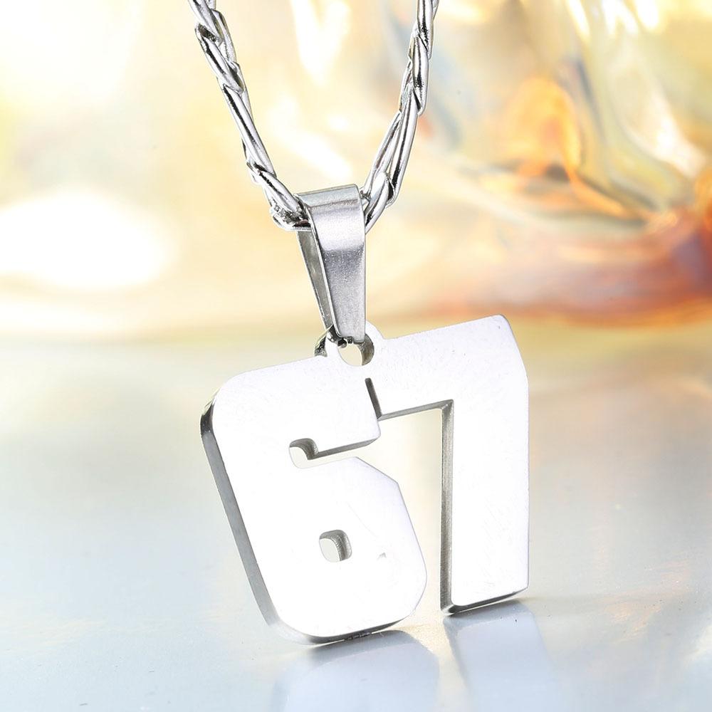 European and American Fashion Stainless Steel Number 67 Necklace, Hip Hop Personality Pendant, Titanium Steel Chain Versatile Jewelry for Men and Women