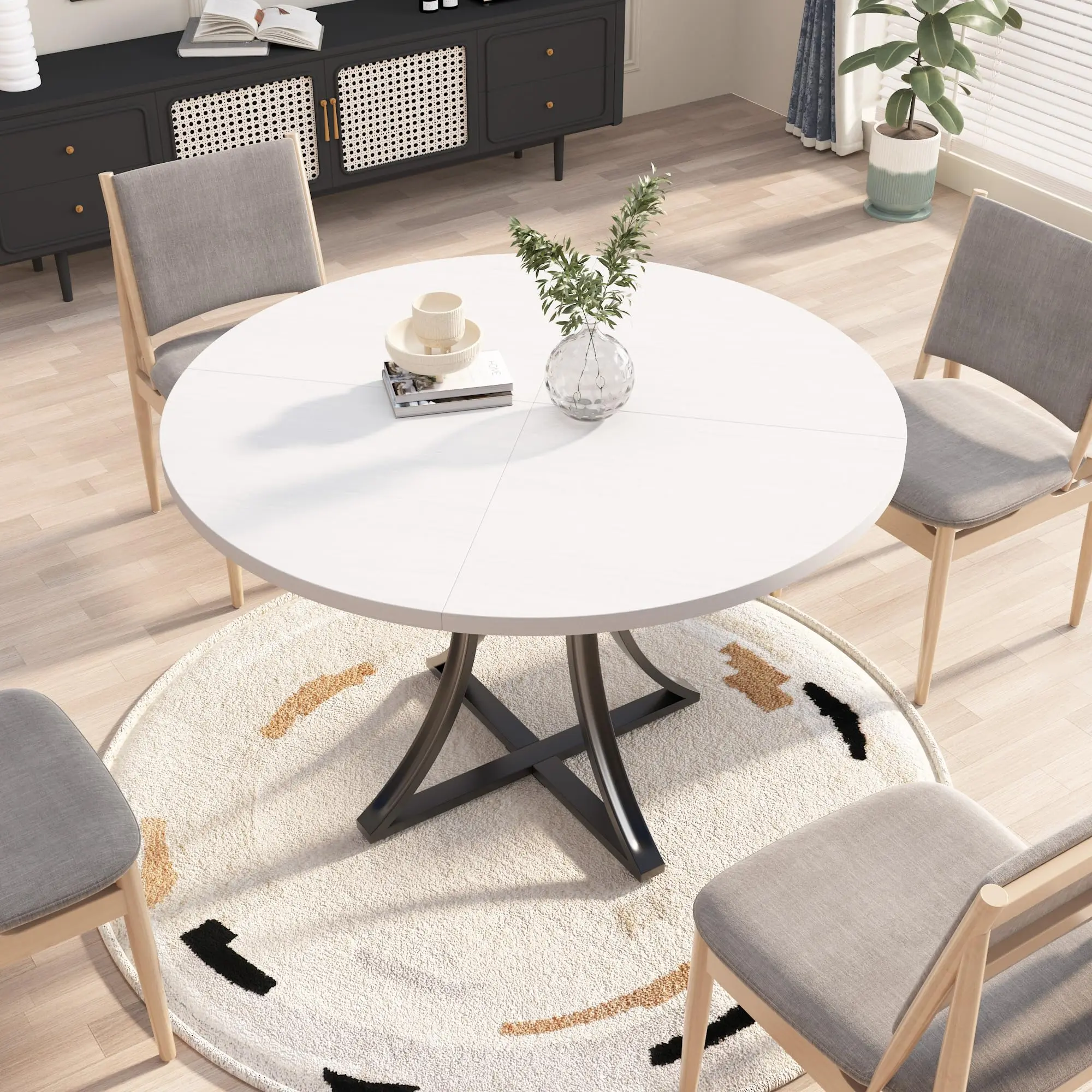 40" Round Dining Table for 4, Modern Farmhouse Kitchen Table, Adjustable Feet, Circle Wood Dinner Table for Dining Room, Living Room & Apartment, Easy Assembly