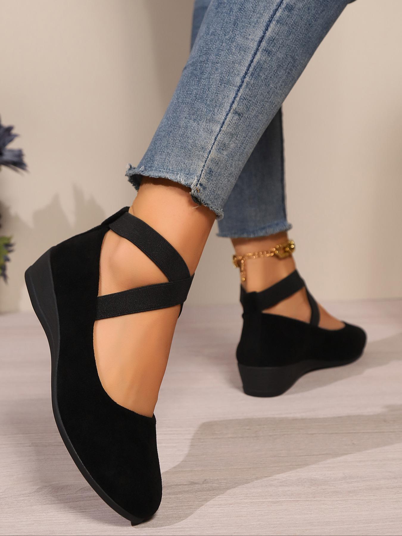 Soft Wedge Shoes for Women, Stylish Fashion Closed-Toe Design in Faux Suede, Comfort Style for Day or Night Wear
