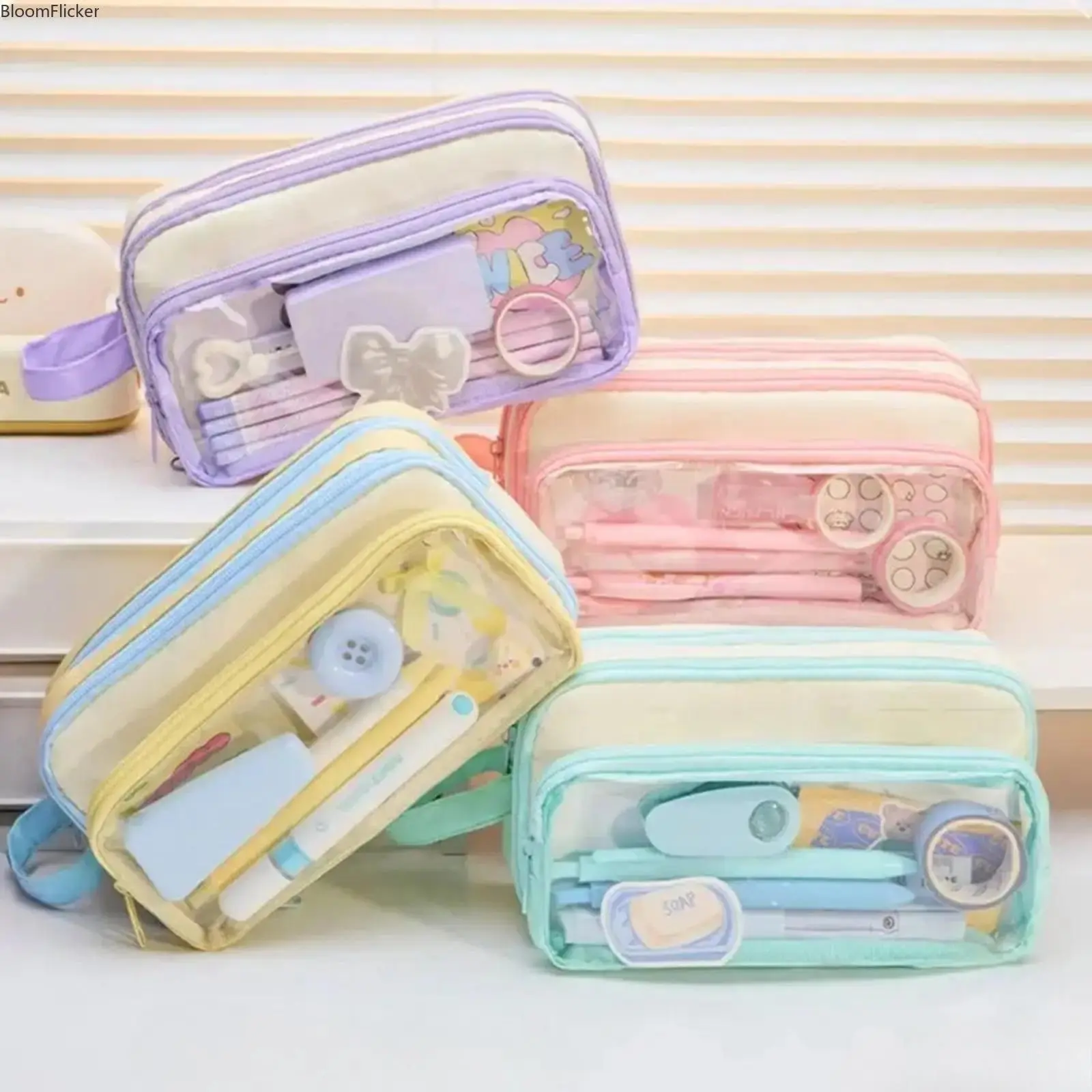Cute Color Block Pencil Case with Removable Pouches, Large Capacity Aesthetic Pen Organizer Bag, Minimalist Stationery Case for School Students, Stylish Pencil Pouch for Everyday Use summerwins