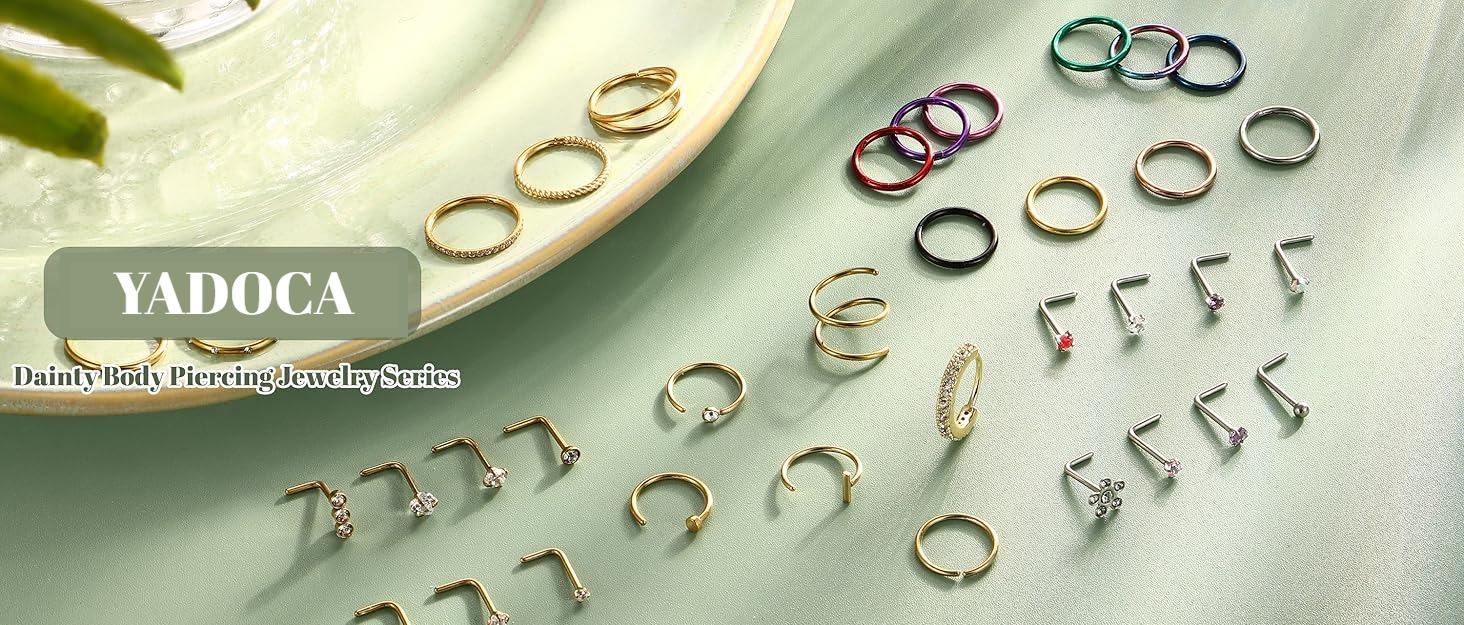 YADOCA 20PCS Septum Rings 16G for Women - Hypoallergenic Surgical Steel Daith Piercing Jewelry Cute Dangle Nose Ring Clicker for Helix, Tragus, Daith, Cartilage Earrings Hoop