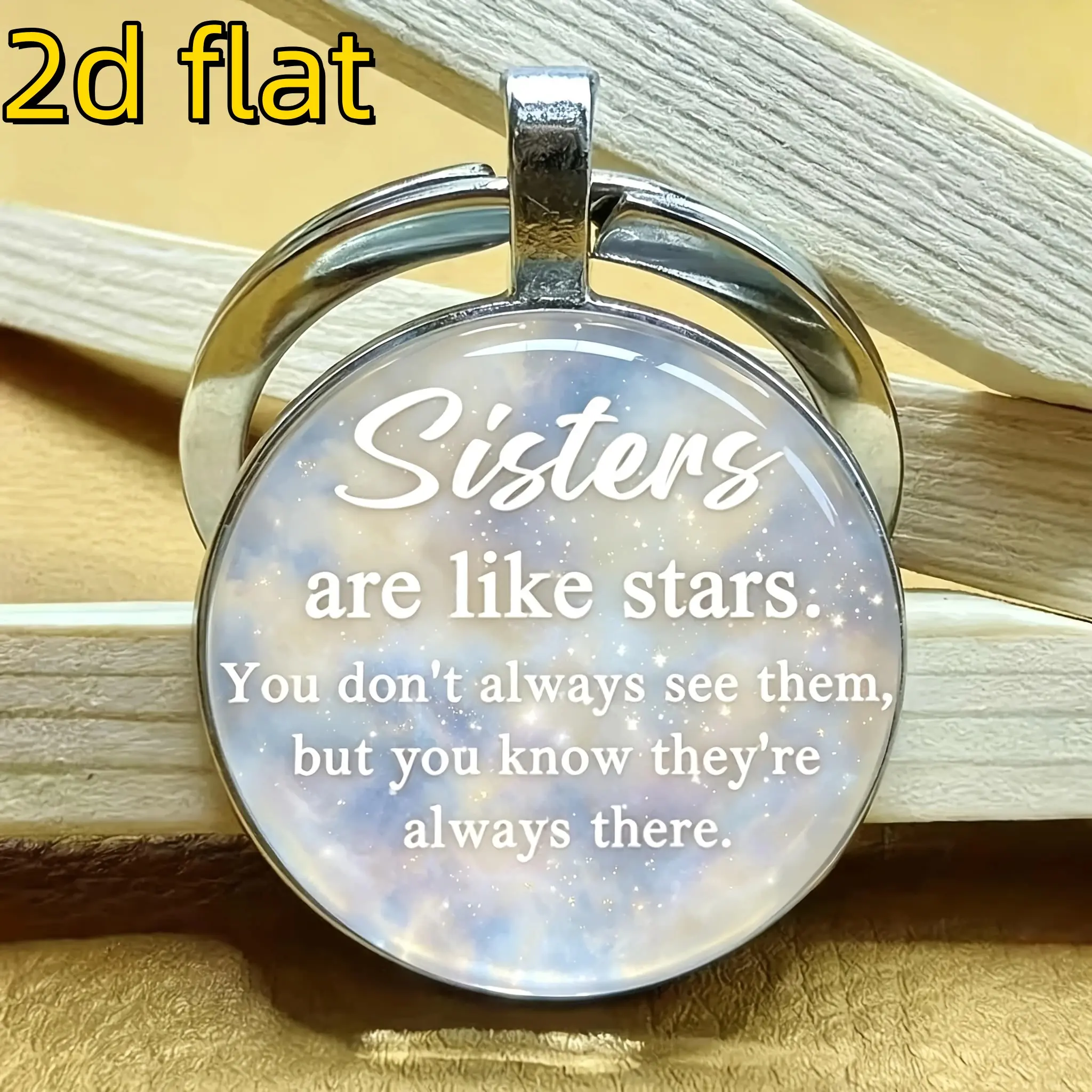 2D Blue Universe Background Alloy Glass Keychain, Starry Design, Perfect Gift for Birthday and Valentine's Day, Durable Round Key Ring Accessory