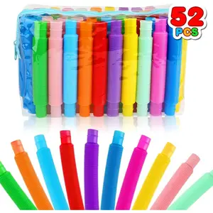 52 Pack Pop Tubes, Sensory Toys Party Favors for Kids 8-12 Fidget Toys for Anxiety Goodie Bag Stuffers Treasure Box Classroom Prizes Gifts for 3 4 5 6 7 8 9 Year Old Boys Girls Toddlers- 10 Colorsfidget toys