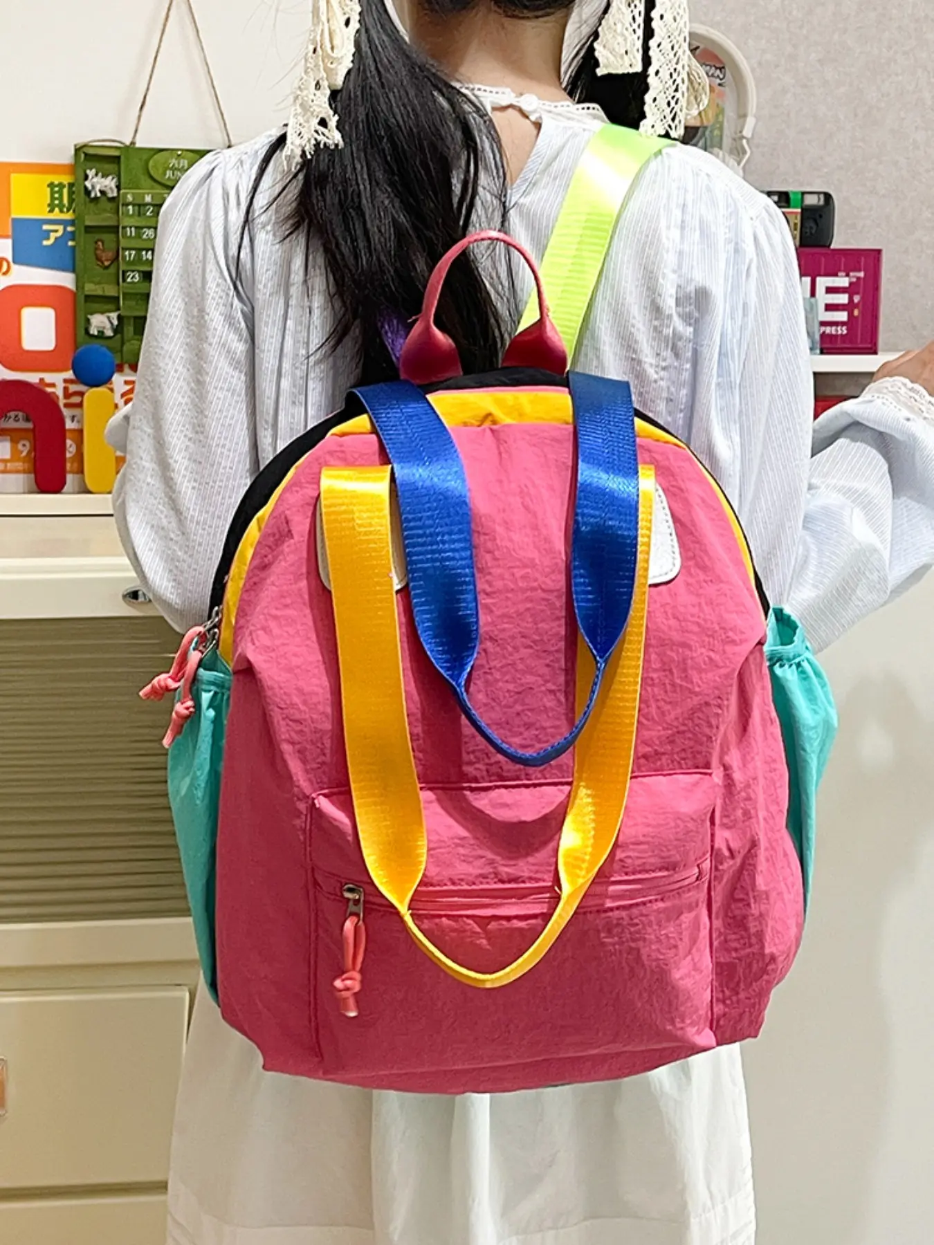 New Lightweight Backpack, Japanese Style Colorblock Unisex Bookbag, Portable Student Outdoor Bag, Trendy School Bag for Men and Women, Day Backpack
