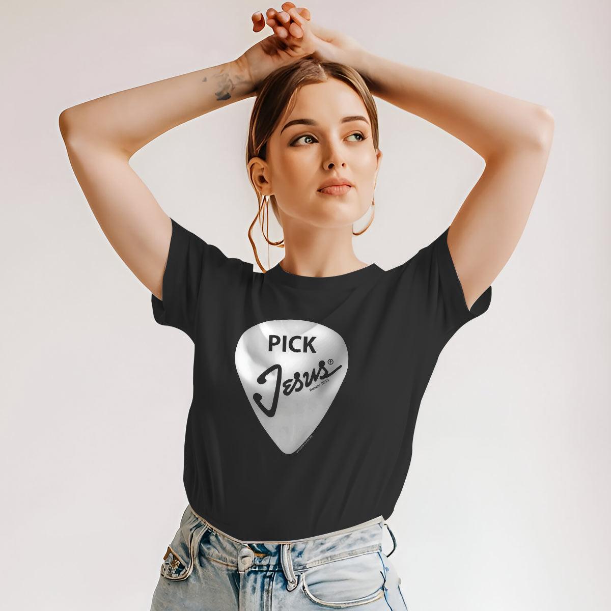 Kerusso Christian T-Shirt Pick Jesus Black Fitted Short Sleeve Crew Neck Casual Tee for Menswear Classic Fit 100% Preshrunk Cotton Kerusso Christian T-Shirt Pick Jesus Black Fitted Short Sleeve Crew Neck Casual Tee for Menswear Classic Fit 100% Preshrunk Cotton